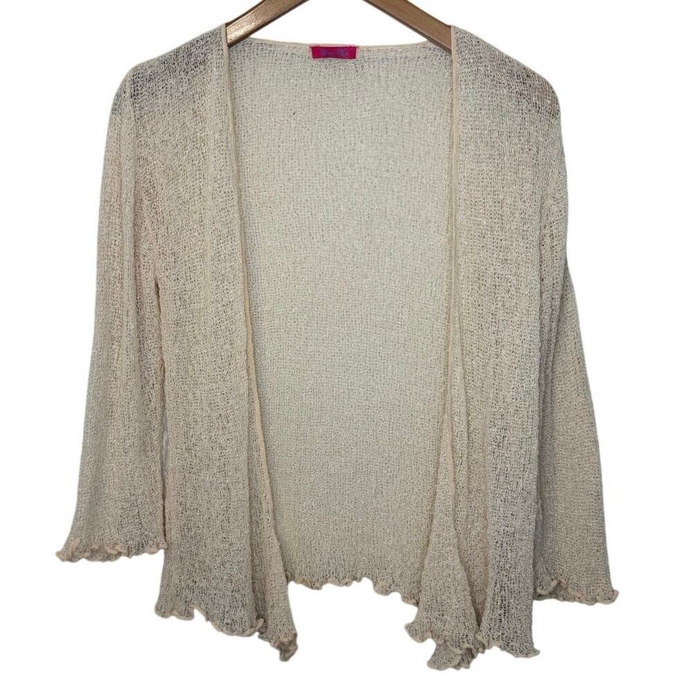 Why-Shi Boho Y2K Open Knit Light Weight Open Front Cardigan Shrug Orange Small
